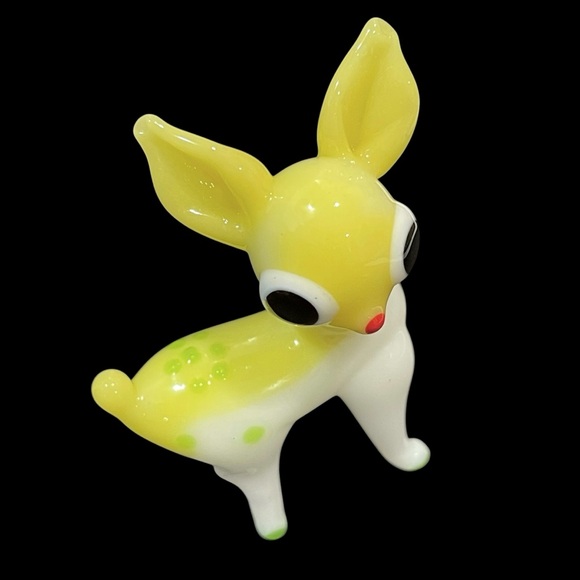 Vintage 1990s Art Glass Miniature Yellow Fawn Mini Sculpture - Unique Whimsical - Picture 8 of 12